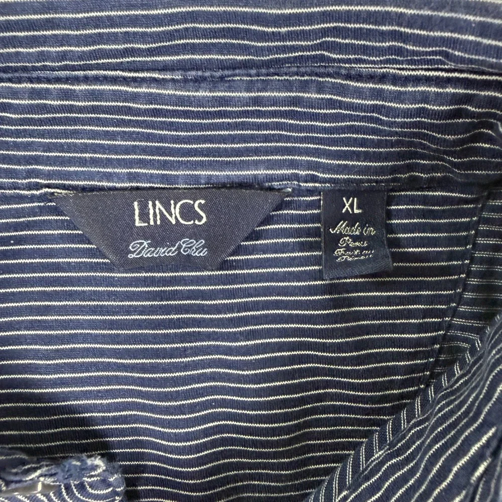 LINCS David Chu Golf Polo Shirt XL Navy White Stripe 100% Peruvian Cotton